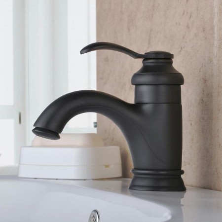 Antique Oil-rubbed Bronze Bathroom Sink Faucet with Black Single Handle Mixer Tap