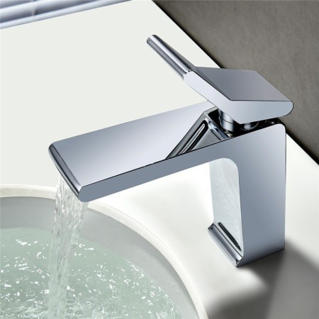 Waterfall Deck Mount Bathroom Sink Faucet in Chrome