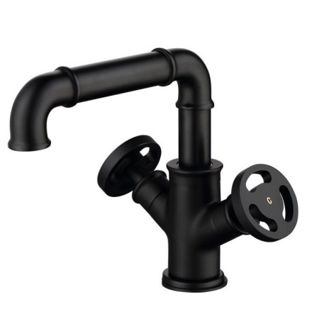 Black Basin Tap Deck Mounted Brass Countertop Faucet in Industrial Style