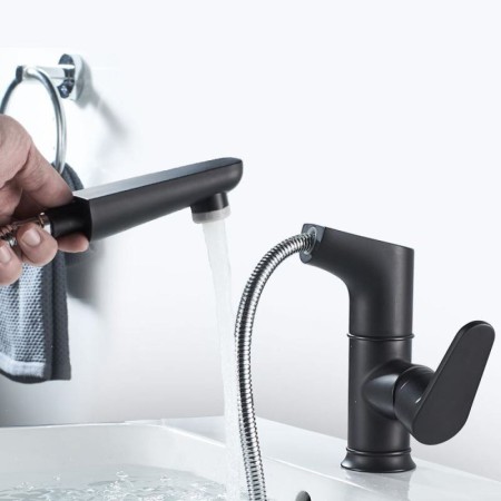 Liftable Deck Mounted Counter Tap with Black Pull-out Basin Faucet