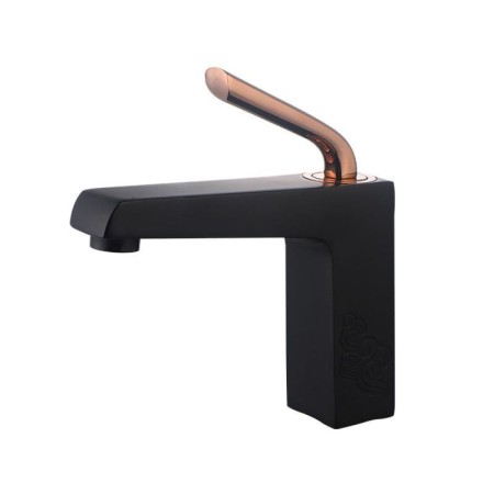 Creative Rosy Gold Handle Countertop Short Mixer Faucet with Black Single Lever Basin Tap