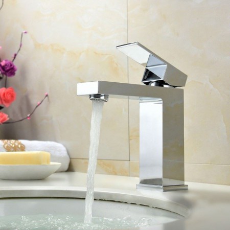Deck-Mount Black/Chrome Square Sink Tap Contemporary Simple Bathroom Sink Faucet