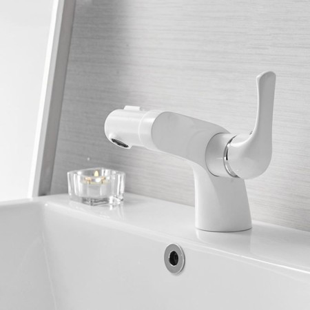 Modern Bathroom Sink Tap with Simple White Basin Faucet