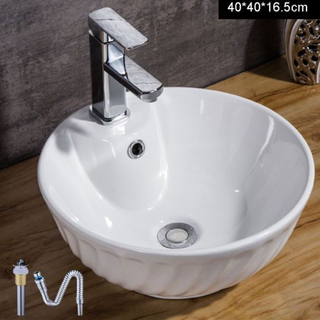 Single European Bowl Shape White Ceramic Vessel Sink Without Faucet With Soap Sink