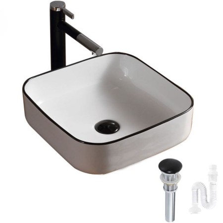 Simple White Bathroom Vessel Sink with Modern Rectangle Basin (without Faucet)