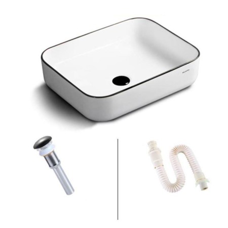 White Rectangle Vessel Sink with Ceramic Basin for Bathroom (without Faucet)
