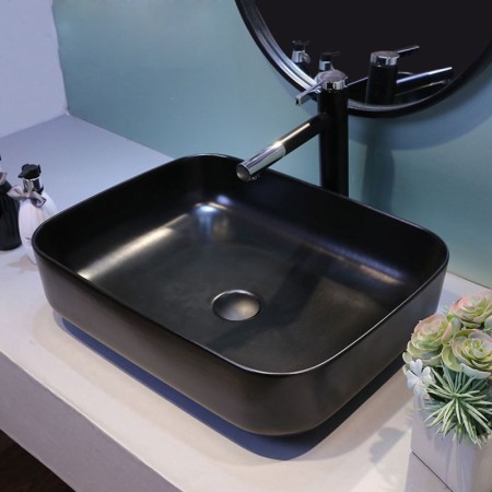 Modern Rectangle Bathroom Vessel Sink with Simple Black Basin (without Faucet)