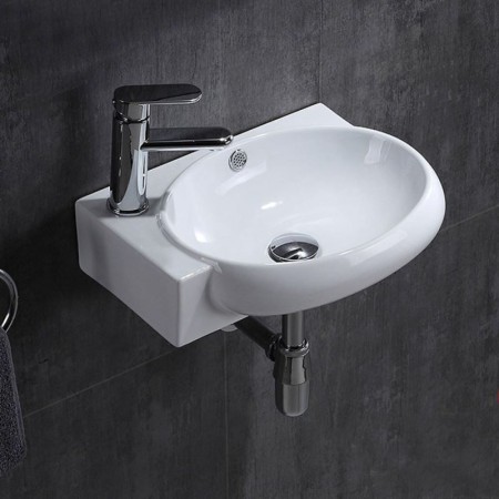 Without Faucet Oval Single Sink White Ceramic Basin Wall Mounted Vessel Sink