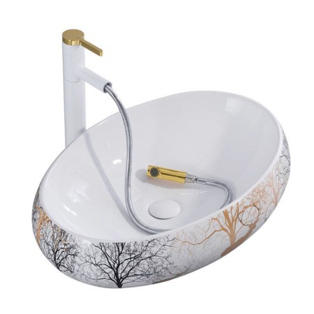 Forest Deer Bathroom Sink Oval Bathroom Ceramic Wash Basin