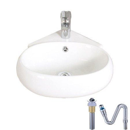 Without Faucet Modern Wall Mounted Single Sink Oval White Ceramic Basin