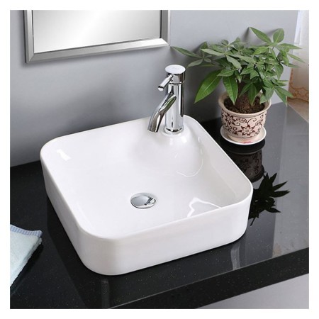 Without Faucet European Square Single Sink White Ceramic Vessel Sink