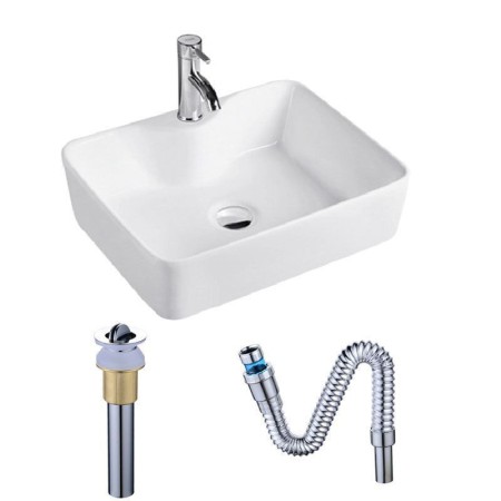 Contemporary Rectangle White Basin Ceramic Bathroom Sink (with Faucet Hole)