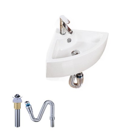 Without Faucet Contemporary Single Sink Wall Mounted Basin White Ceramic Triangle Sink