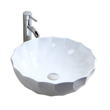 White Ceramic Bathroom Vessel Sink with Round Whorls (without Faucet)