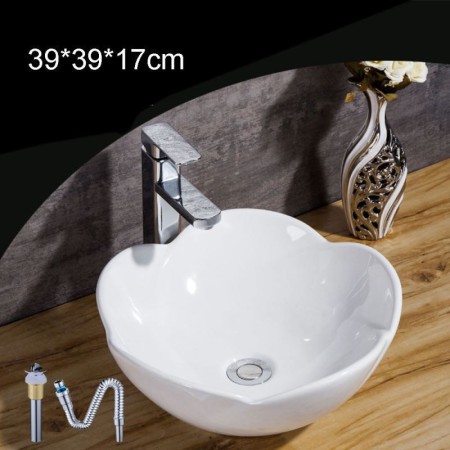 Without Faucet European Single Sink Petal Shape Vessel Sink White Ceramic Basin