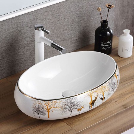 Art Balcony Bathroom Basin Modern Oval Ceramic Wash Basin