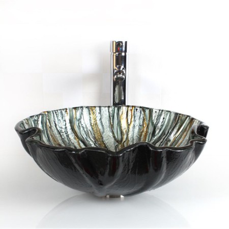 Tempered Glass Vessel Sink in the Shape of a Seashell (Faucet Not Included)