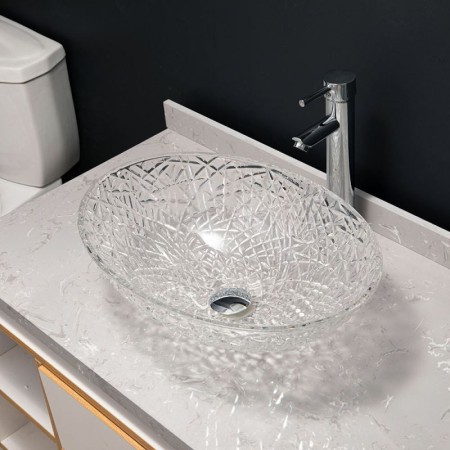 Bathroom Washroom Decorative Countertop Sink Oval Transparent Glass Wash Basin