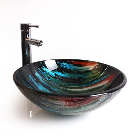 Colorful Round Tempered Glass Sink in Modern Fashion (Faucet Not Included)