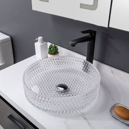 Bathroom Washroom Countertop Sink with Transparent Round Glass Wash Basin