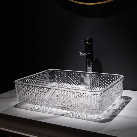 Rectangular Transparent Glass Wash Basin Bathroom Vessel Sink