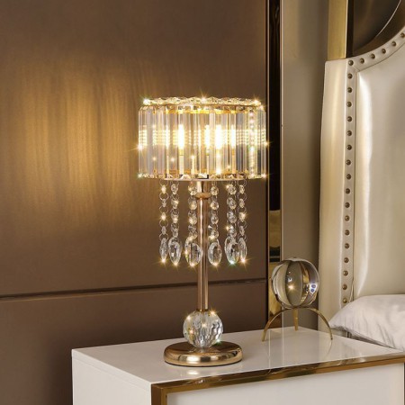Decorative Nightstand Lamp With Elegant Shade For Bedroom Crystal Bedside Table Lamp