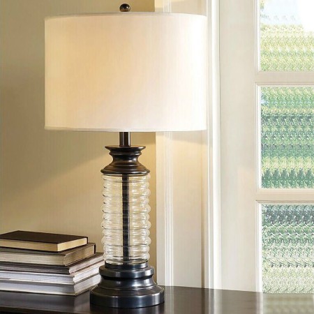 Fabric Lamphade Desk Lamp Bedroom Study American Glass Table Lamp