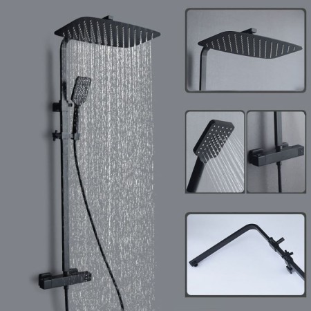 Rainfall Stainless Steel Mixer Shower Set Black / Chrome Exposed Thermostatic Shower System