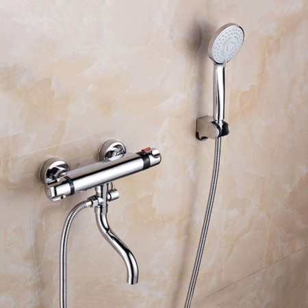 Shower Faucet with Thermostatic Valve in Chrome and Tub Spout