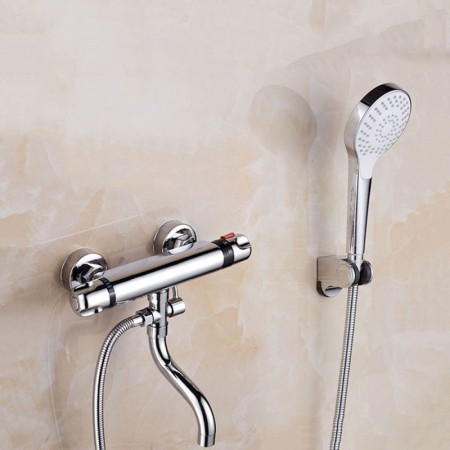 Thermostatic Hand Shower Set with Tub Spout on a Wall