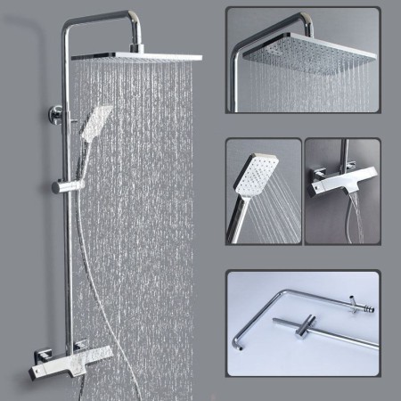 Chrome/Black Color Thermostatic Shower Faucet System Optional Lifting Shower Rod