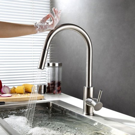 304 Stainless Steel Smart Touch Kitchen Faucet Mixer Tap with Pull Out Sprayer