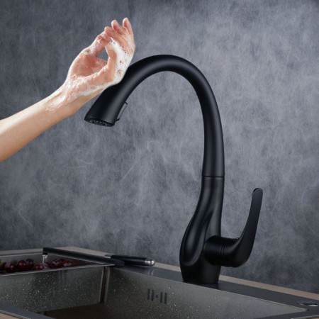 Touch Kitchen Faucet Mixer Tap with Pull Out Sprayer in Black