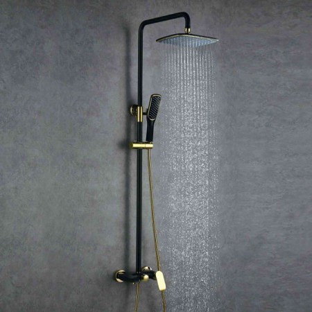 Hot and Cold Shower Faucet Black + Gold European Modern Copper Shower Sets