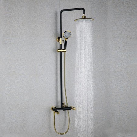 Contemporary Exposed Shower System Rain Head and Hand Sprayer with Slider Rail in Black