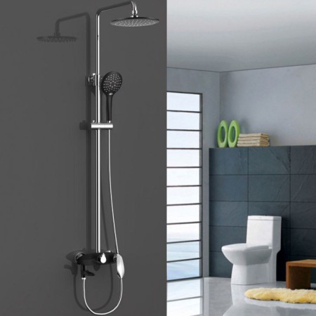 Modern Exposed Shower System with Chrome + Black Shower Faucet