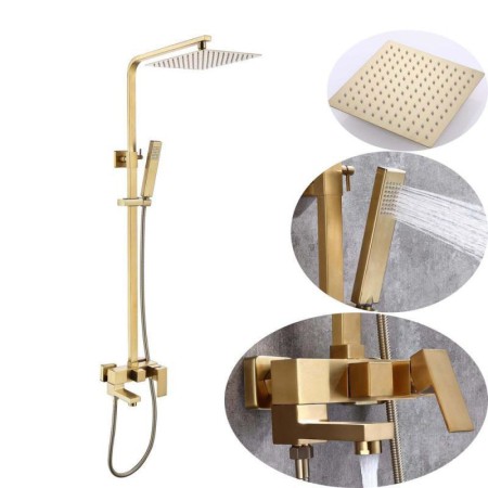 Shower Faucet Set Brushed Gold 9 Inch Rain Shower Head Bathroom Shower System