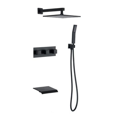 Nickel Brushed/Black Rainfall Shower Faucet Set Head And Hand Shower With Waterfall Tub Tap Set