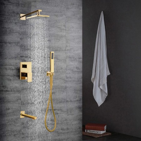 Golden In-Wall Bathroom Shower Faucet Set with Hand Shower
