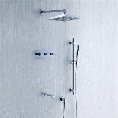 Modern Shower System with Slide Bar Handshower and In-Wall Chrome Shower Faucet