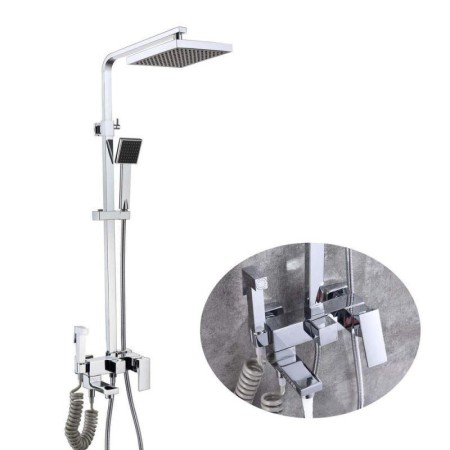 Square Shower Faucet Set 9 Inch Top Spray with Bidet Spray Function Available in Chrome/Black