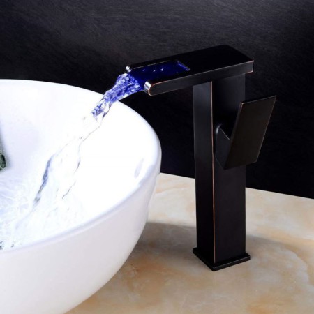 Oil Rubbed Bronze Waterfall Sink Tap with Black LED Basin Faucet