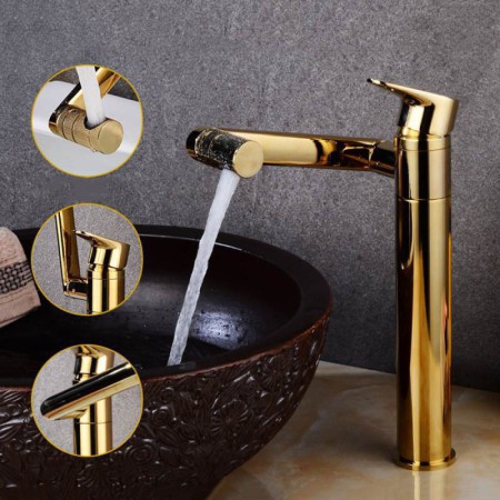 High Golden Sink Tap with Swivel Basin Faucet