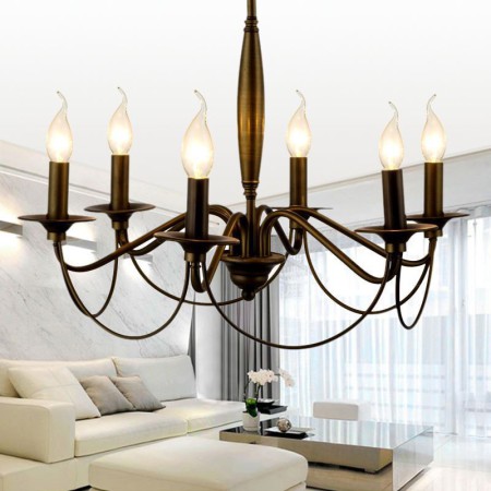 Vintage Chandelier Wrought Iron Pendant Lamp Living Room Study 6 Light