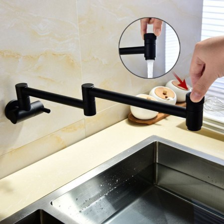 Wall Mount Kitchen Faucet with Black Pot Filler