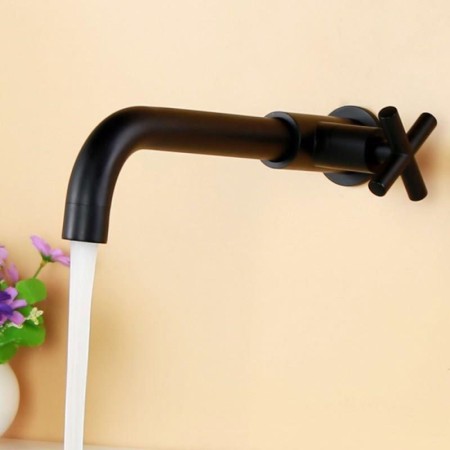 Matte Black Wall Mounted Cold Water Sink Faucet Basin Tap
