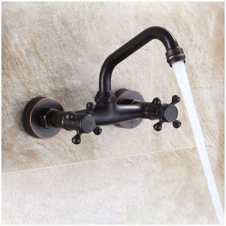 ORB Oil Rubbed Bronze Wall Mount Basin Tap Bathroom Sink Faucets