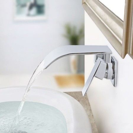Curved Waterfall Bathroom Sink Tap Wall Mount Chrome Sink Faucet