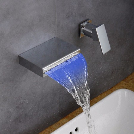 Waterfall LED Basin Faucet with Brick Shape Chrome Sink Tap
