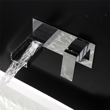 Chrome Contemporary Waterfall Basin Faucet Wall Mount Bathroom Sink Tap